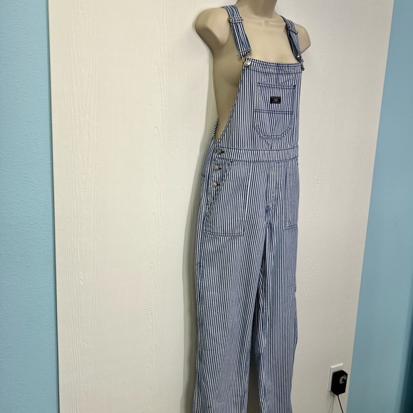 H&M - NWT Twill Dungarees Blue And White Stripe Adjustable Strap Overalls XXS - Picture 4 of 13